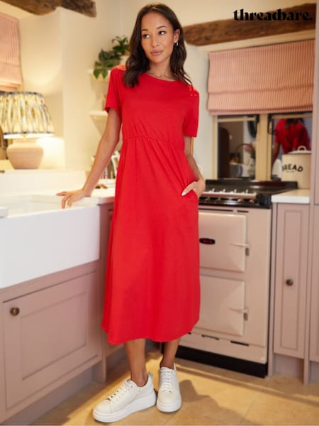 Threadbare dark red 100% Cotton Smock Style Midi Dress (F74300) | €35