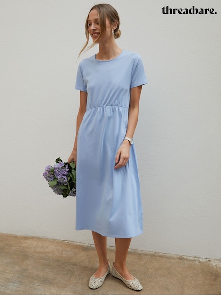 Threadbare dark blue 100% Cotton Smock Style Midi Dress (F74308) | €35