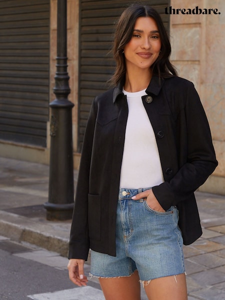 Threadbare Black Yoke Detail Suedette Shacket (F74319) | €60