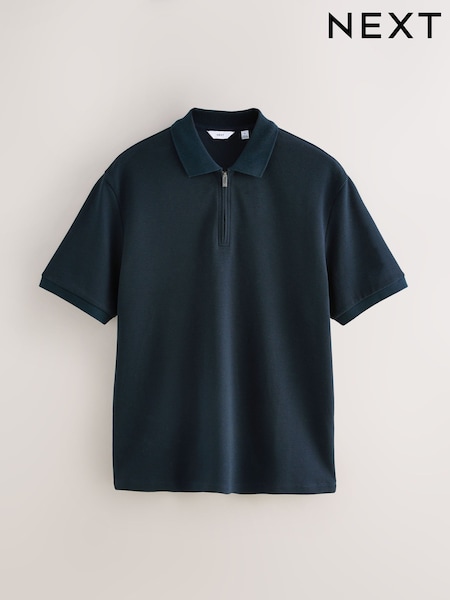 Azul marino - Textured Smart Zip Neck Polo Shirt (F74350) | 27 €