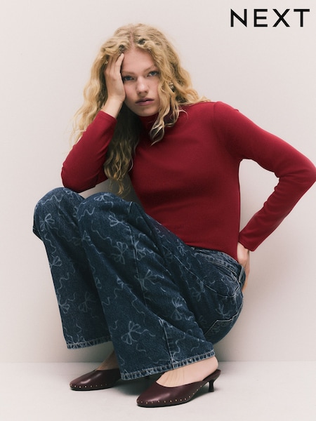 Cherry Red Mock Neck Long Sleeve Top (F74374) | 81 QAR