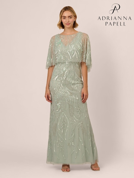 Adrianna Papell Green Long Sleeve Bead Long Dress (F74416) | € 544