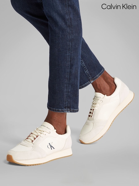 Calvin Klein White/Cream Runner Sock Lace Up Low Trainers (F74417) | R$ 985