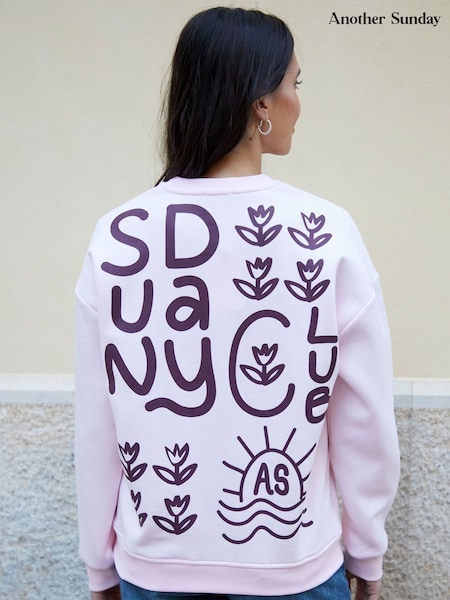 Another Sunday Pink Graphic Print Crew Neck Sweatshirt (F74420) | ₪151
