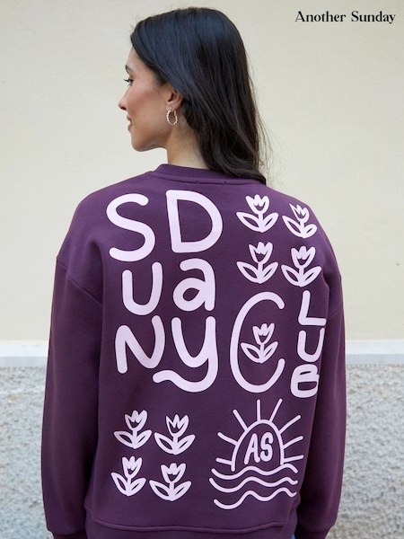 Another Sunday Purple Graphic Print Crew Neck Sweatshirt (F74421) | ₪151