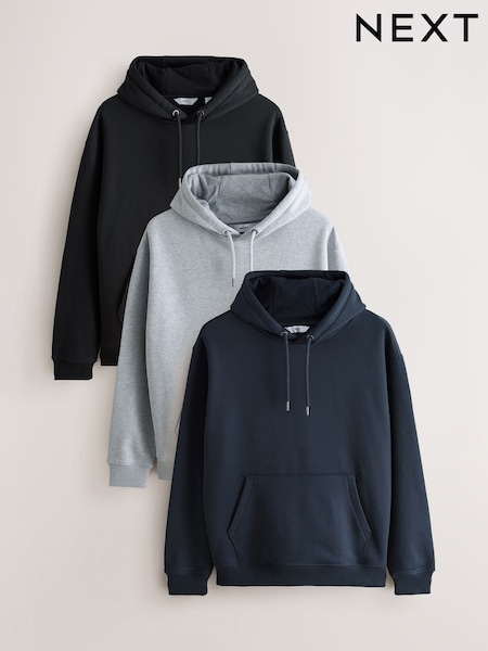 Black/Navy Blue/Grey Marl Regular Fit Heavyweight Cotton Rich Jersey Hoodies 3 Pack (F74453) | €111