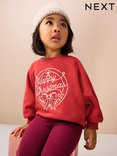 Burgundy Red Happy Christmas Crew Neck Sweatshirt (3mths-7yrs) (F74462) | 49 QAR - 59 QAR