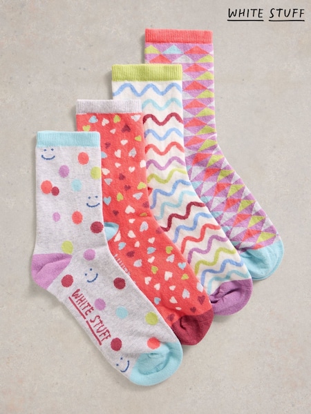 White Stuff Pink Hotch Potch Ankle Socks 4 Pack (F74477) | €28