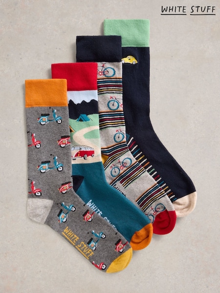 White Stuff Blue Road Trip Ankle Sock 4 Pack (F74479) | €28