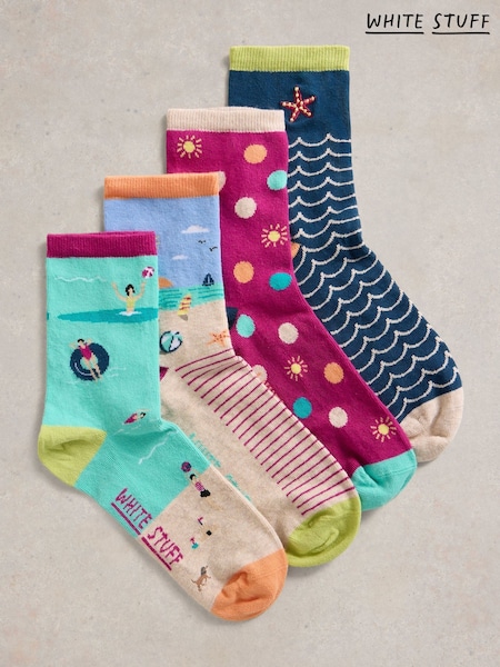 White Stuff Green Seaside Ankle Socks 4 Pack (F74485) | €28