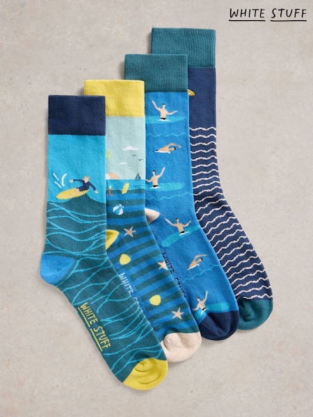 White Stuff Blue Beside the Seaside Socks 4 Pack (F74486) | €28