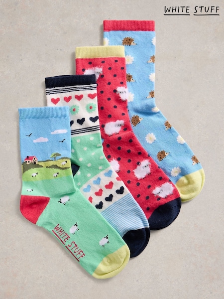 White Stuff Green Springtime Ankle Socks 4 Pack (F74488) | €28