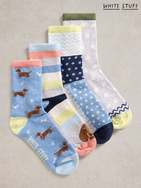 White Stuff Blue Doggy Ankle Socks 4 Pack (F74494) | €28