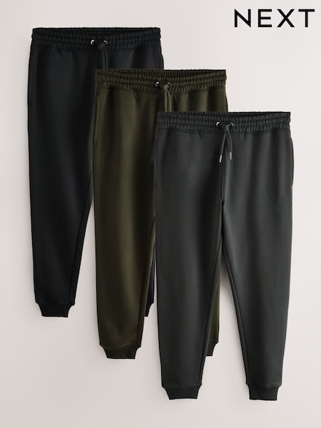 Black/Slate Grey/Khaki Green Straight Fit Cotton Rich Jersey Joggers 3 Pack (F74584) | 371 QAR