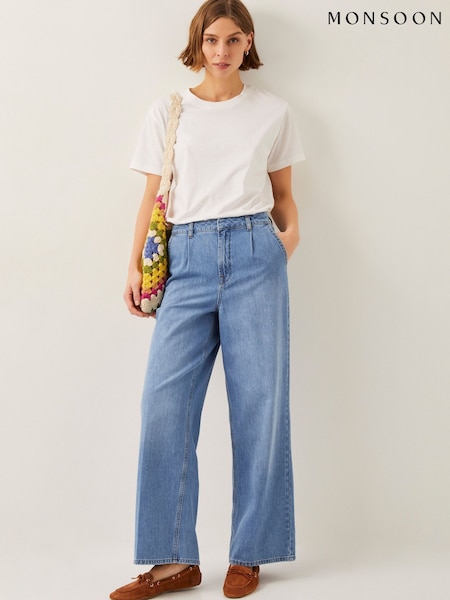 Monsoon Justine Pleat Wide Leg 100% Cotton Jeans (F74627) | 514 LEI