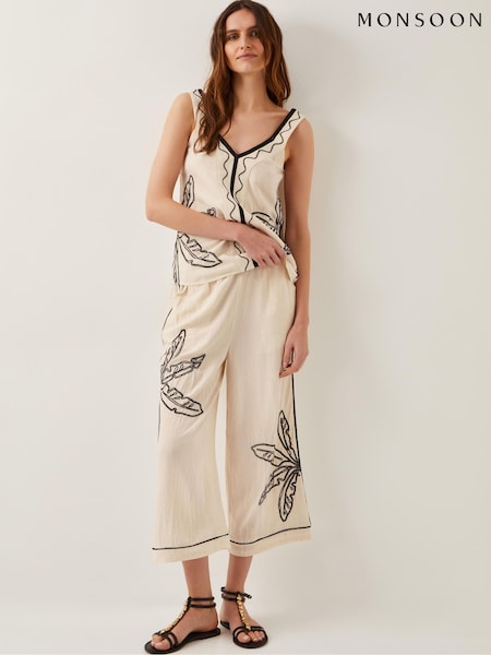 Monsoon Hope Leaf Embroidered Culottes (F74634) | ‏246‏₪