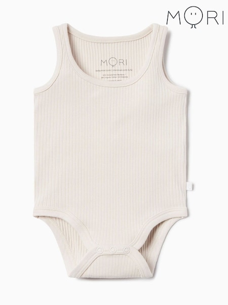 MORI Ecru Cotton & Bamboo Sleeveless Bodysuit (F74637) | 119 LEI