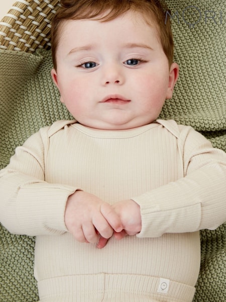 MORI Supersoft Ribbed Stretch Long Sleeve Envelope Neckline Bodysuit (F74639) | AED114