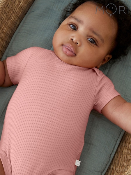 MORI Supersoft Ribbed Stretch Short Sleeve Bodysuit (F74661) | AED108