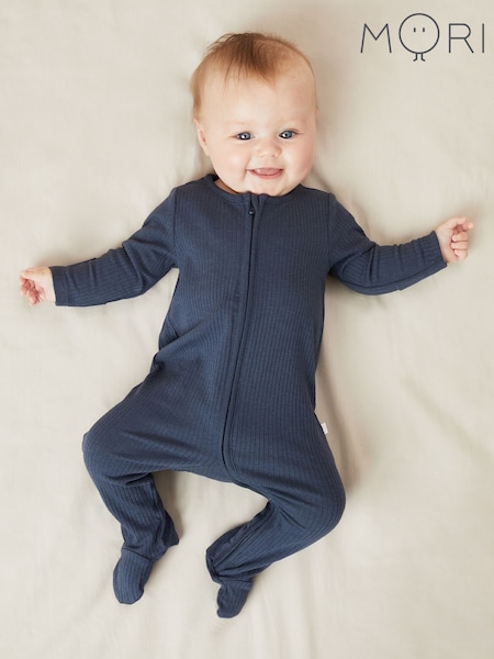 MORI Ribbed Stretch Cotton & Bamboo 2 Way Zip Sleepsuit (F74665) | R$ 320