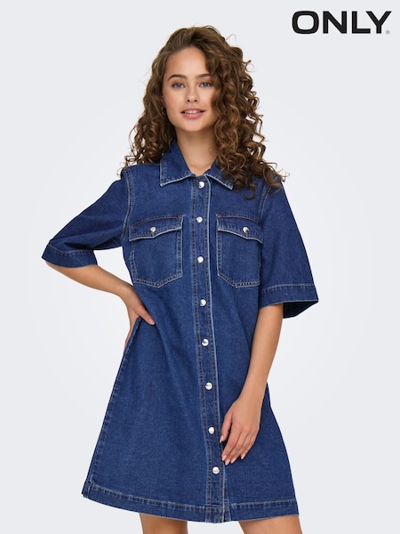 ONLY Blue Short Sleeve Denim Shirt Dress (F74682) | €50