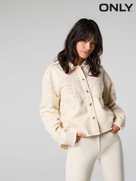ONLY Crochet Detail 100% Cotton Denim Jacket (F74687) | 372 LEI