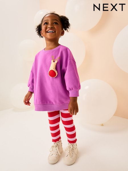 Purple Squeaky Reindeer Christmas Sweatshirt & Leggings Set (3mths-7yrs) (F74697) | €18.50 - €24