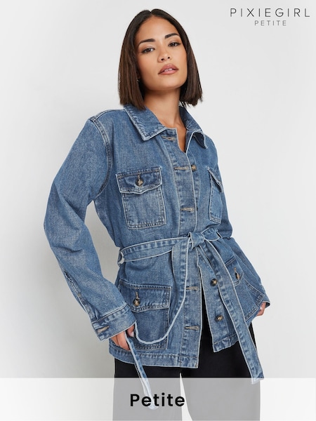 PixieGirl Petite Belted Utility 100% Cotton Denim Jacket (F74698) | €53