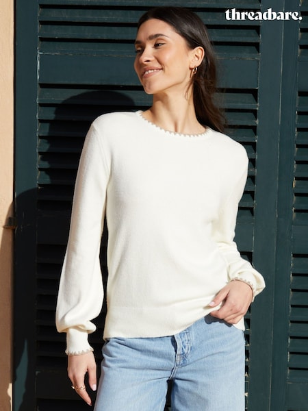 Threadbare Cream Contrast Edge Balloon Sleeve Knitted Jumper (F74699) | €34