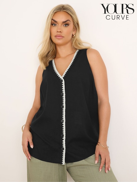 שחור - Yours Curve Blanket Stitch Vest (F74704) | ‏121‏₪