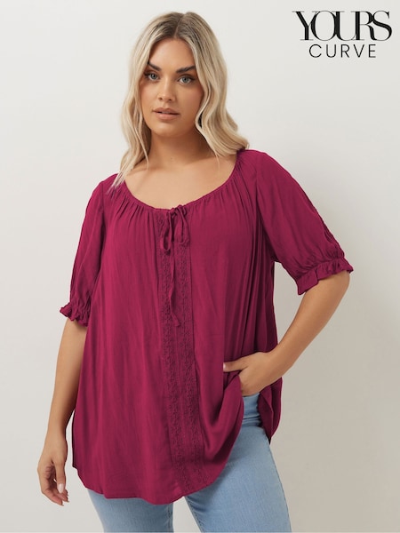 Yours Curve Red Crochet Boho Top (F74709) | ₪146
