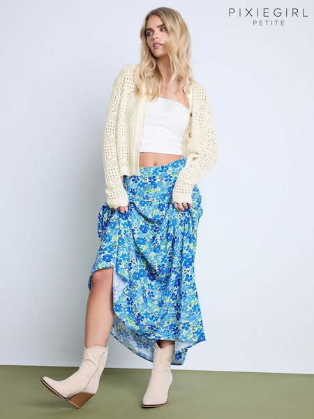 PixieGirl Petite Blue Ditsy Low Yoke Maxi Skirt (F74714) | ₪146
