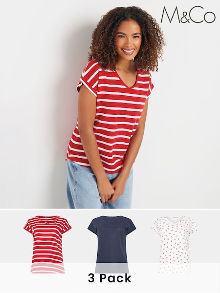 M&Co V-Neck Grown On Sleeve T-Shirts 3 Pack (F74715) | 51 €