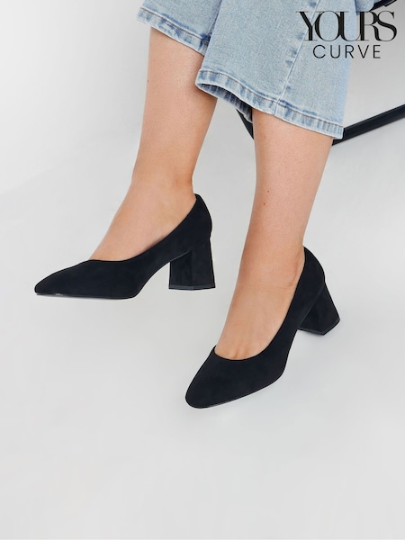 שחור - Yours Curve Extra Wide Fit Round Toe Mid Block Courts (F74718) | ‏196‏₪