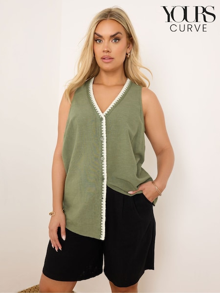 ירוק - Yours Curve Blanket Stitch Vest (F74721) | ‏121‏₪