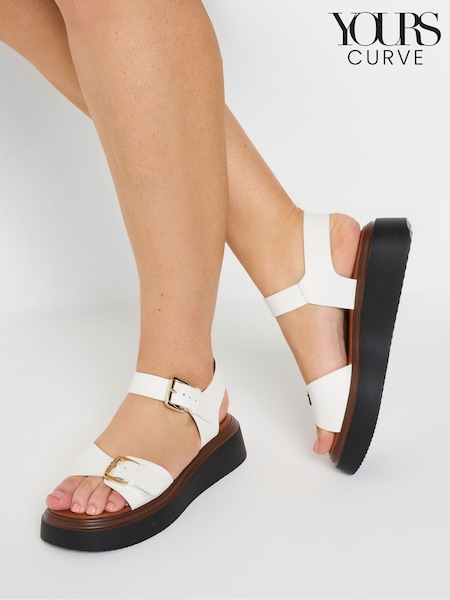 Yours Curve White Extra Wide Fit Buckle Chunky Platform Sandals (F74724) | €50