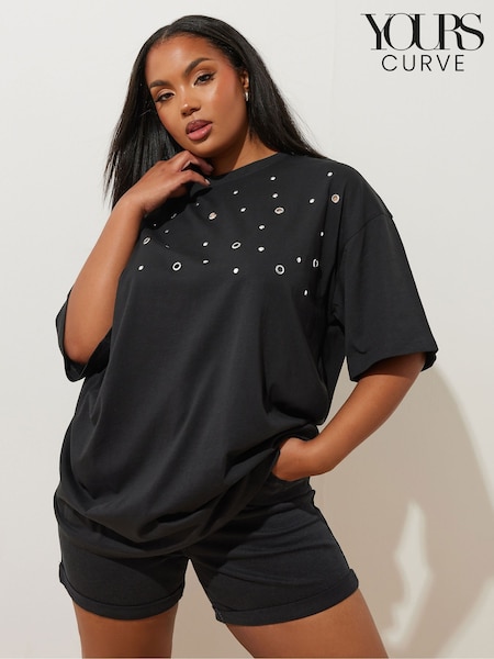 Musta - Yours Curve 100% Cotton Eyelet Keltuainen rento olkapaita (F74750) | €35