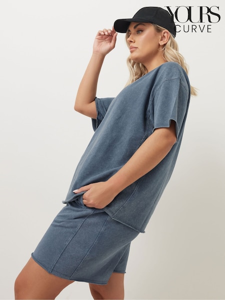 Yours Curve Blue 100% Cotton Acid Wash T-Shirt (F74759) | $42