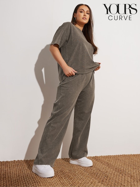 Yours Curve Brown 100% Cotton Acid Wash Wide Leg Joggers (F74763) | 1,622 UAH
