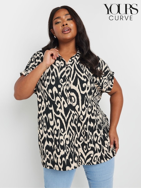 Yours Curve Black Crinkle Short Sleeve Shirt (F74770) | $47