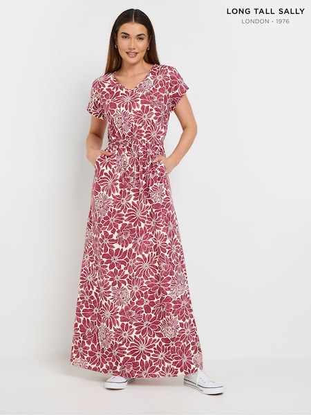 Long Tall Sally Red 100% Cotton Floral Tie Waist Dress (F74781) | €52