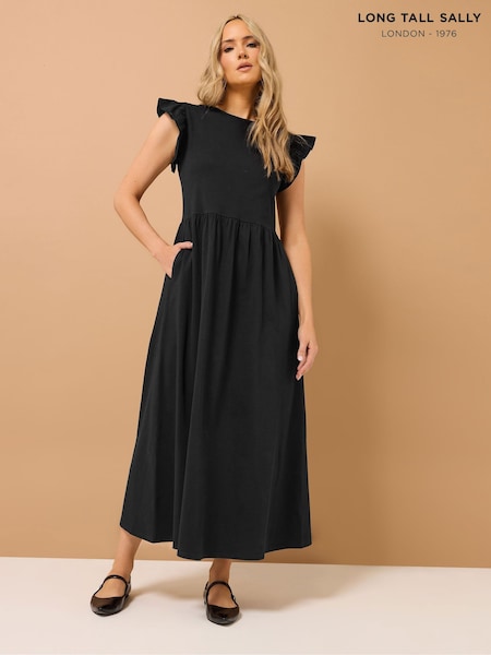 Long Tall Sally Black 100% Cotton Frill Smock Midi Dress (F74783) | €45