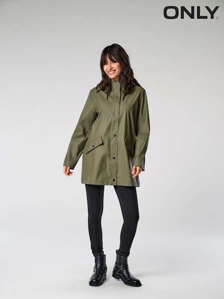 ONLY Green Water Resistant Raincoat With Hood (F74792) | ₪201