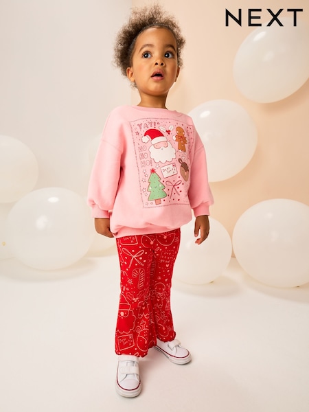 Pink/Red Christmas Sweatshirt and Flare Leggings Set (3mths-7yrs) (F74794) | € 21 - € 27