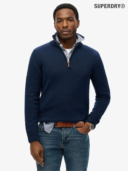 Синій - Трикотажні джемпери Superdry Cotton Classics Half-Zip Knitted 100% Cotton (F74837) | 3 605 грн