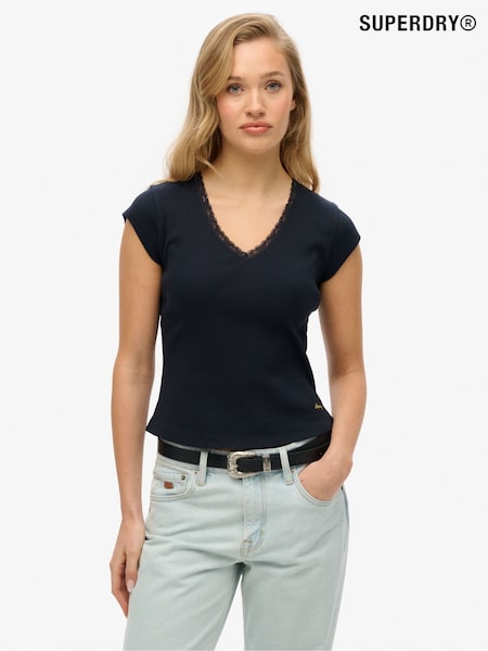 Superdry Blue 100% Cotton Essential Square Neck Short Sleeve T-Shirt (F74841) | $35