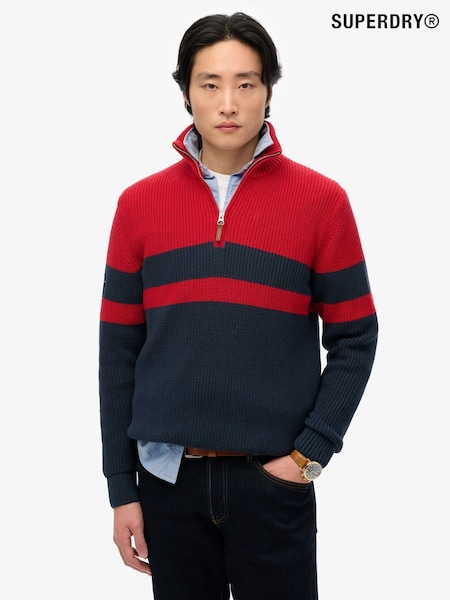 Superdry Blue 100% Cotton Classic Stripe Half-Zip Jumper (F74851) | R$ 640