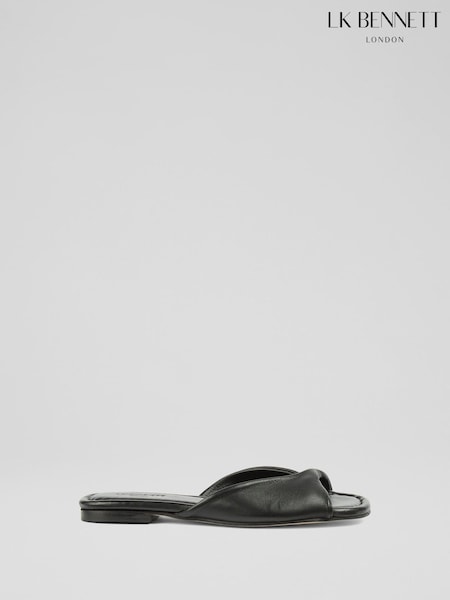LK Bennett Black Cora Nappa Leather Twist Front Sandals (F74854) | ₪1,001