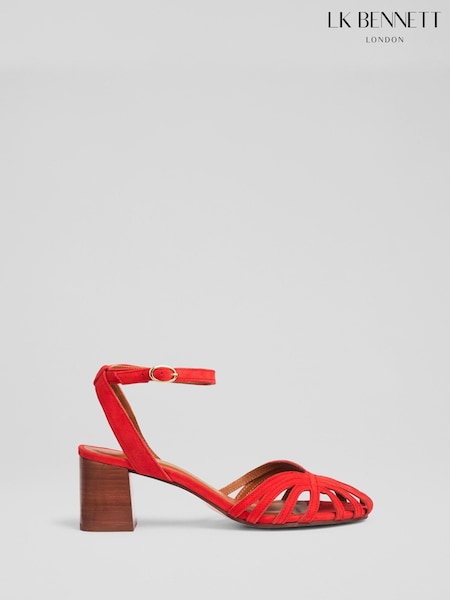 LK Bennett Aspen Aurora Red Suede Heeled Plaited Front Dorsay Shoes (F74866) | €303