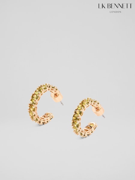 LK Bennett Pink Rae Crystal & Gold Plating Crystal Open Hoop Earrings (F74881) | €75